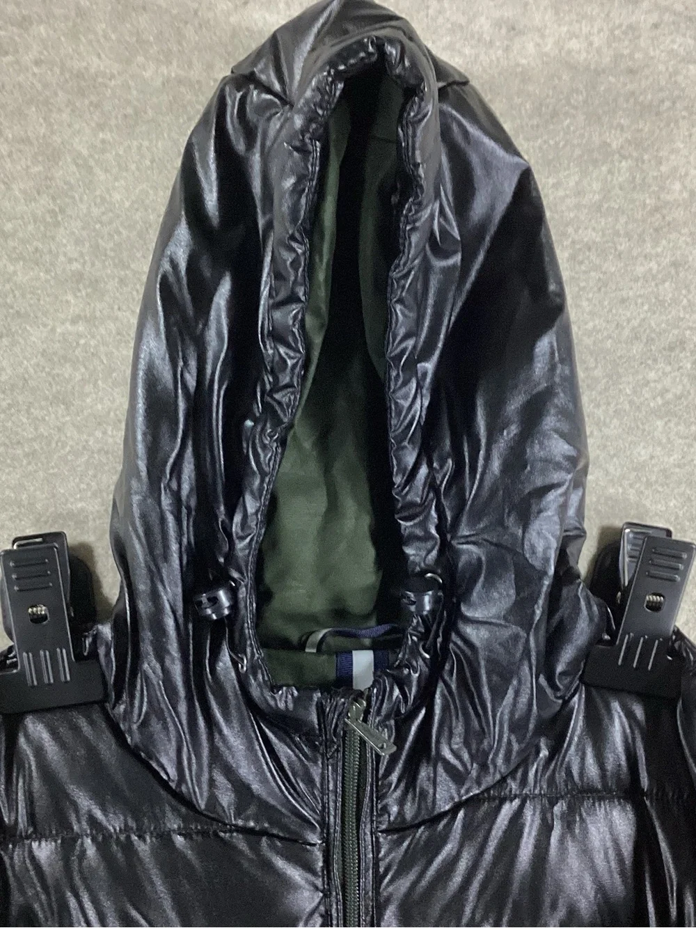 Cole Haan Black Quilted Faux Leather Hooded Puffer Jacket